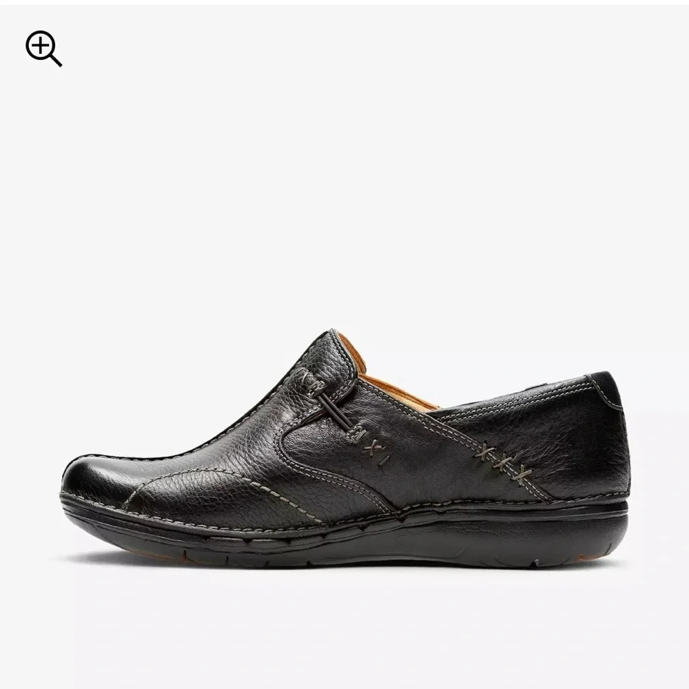Clark’s Unstructured Un Loop Black Leather Casual Slip-On Shoes - Picture 6 of 11